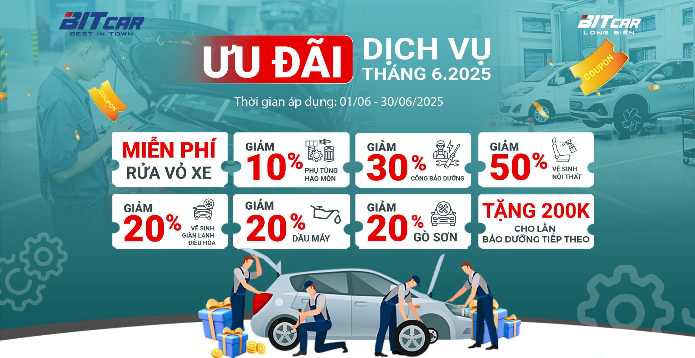 XƯỞNG DỊCH VỤ BITCAR LONG BIÊN TUNG ƯU ĐÃI CỰC SÂU (THÁNG 6/2025)